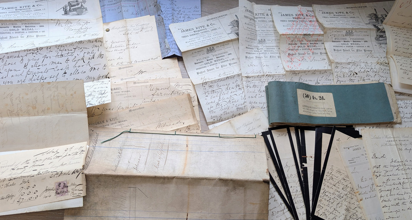 Victorian Cheque book & ephemera James Kite Engineers Co, Gold Medal 1862 international Exhibition, Award for filter presses
