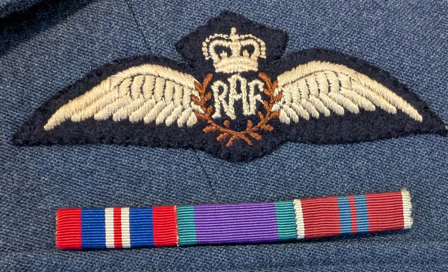 RAF Flight Lt uniform with ww2 medal, 1953 coronation medal