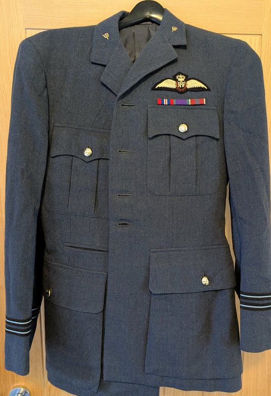 RAF Flight Lt uniform with ww2 medal, 1953 coronation medal