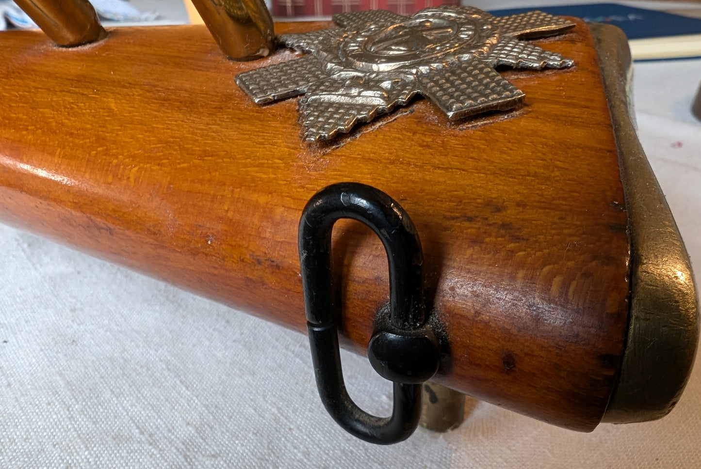 Trench Art desk tidier rifle butt Royal Highlanders Black Watch