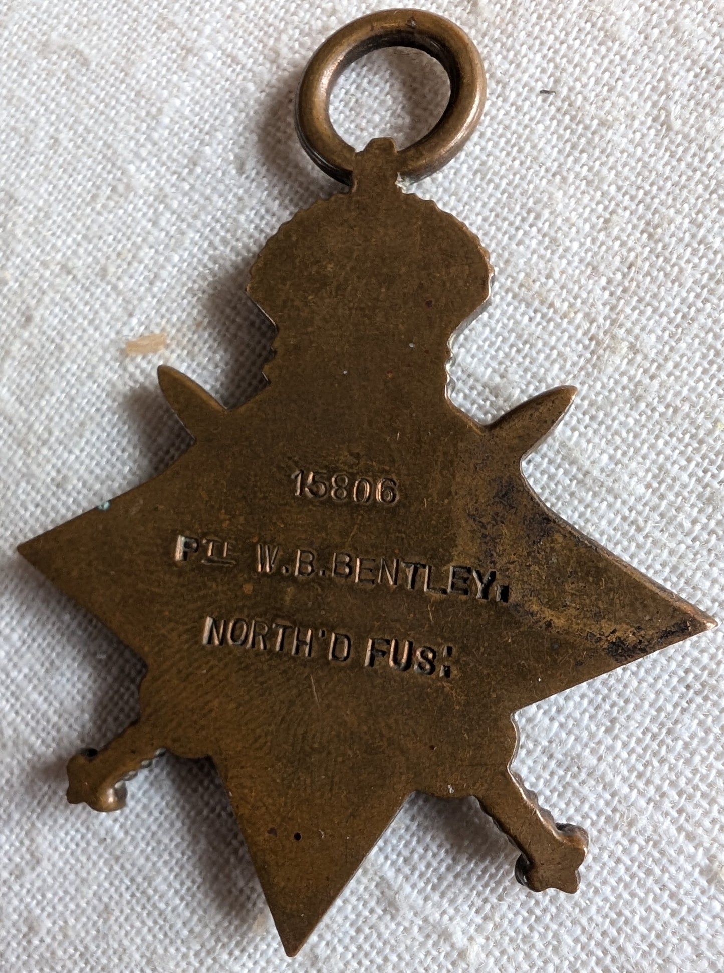 WW1-Star. Medal pte William B Bentley Northumberland fusiliers