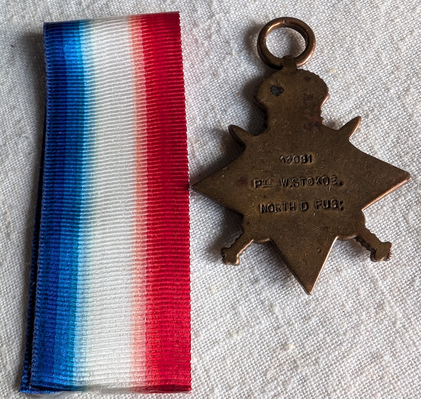 WW1-Star Medal Pte William Stoke Northumberland fusiliers