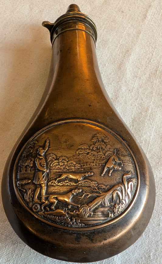 Antique powder flask with embossed hunting scene James Dixon & son Sheffield