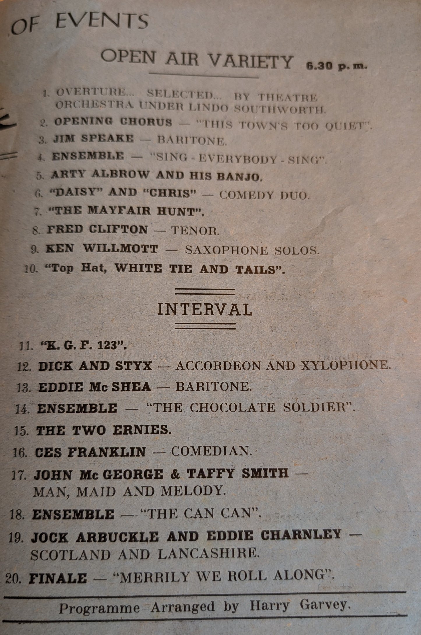 Stalag XV111-A POW Camp entertainment programme