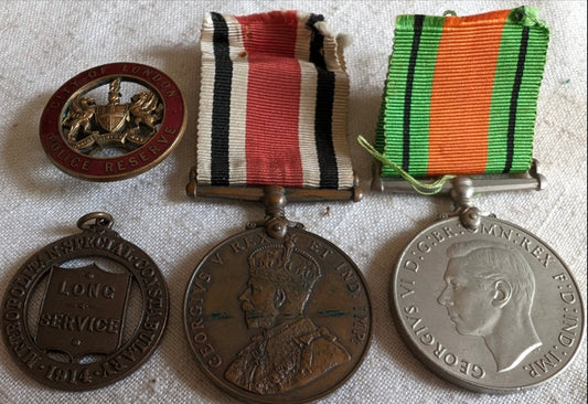 WW1/WW2-Police Medals & Police Reserve Buttonhole Badge Section Leader-Stephen Greenwood