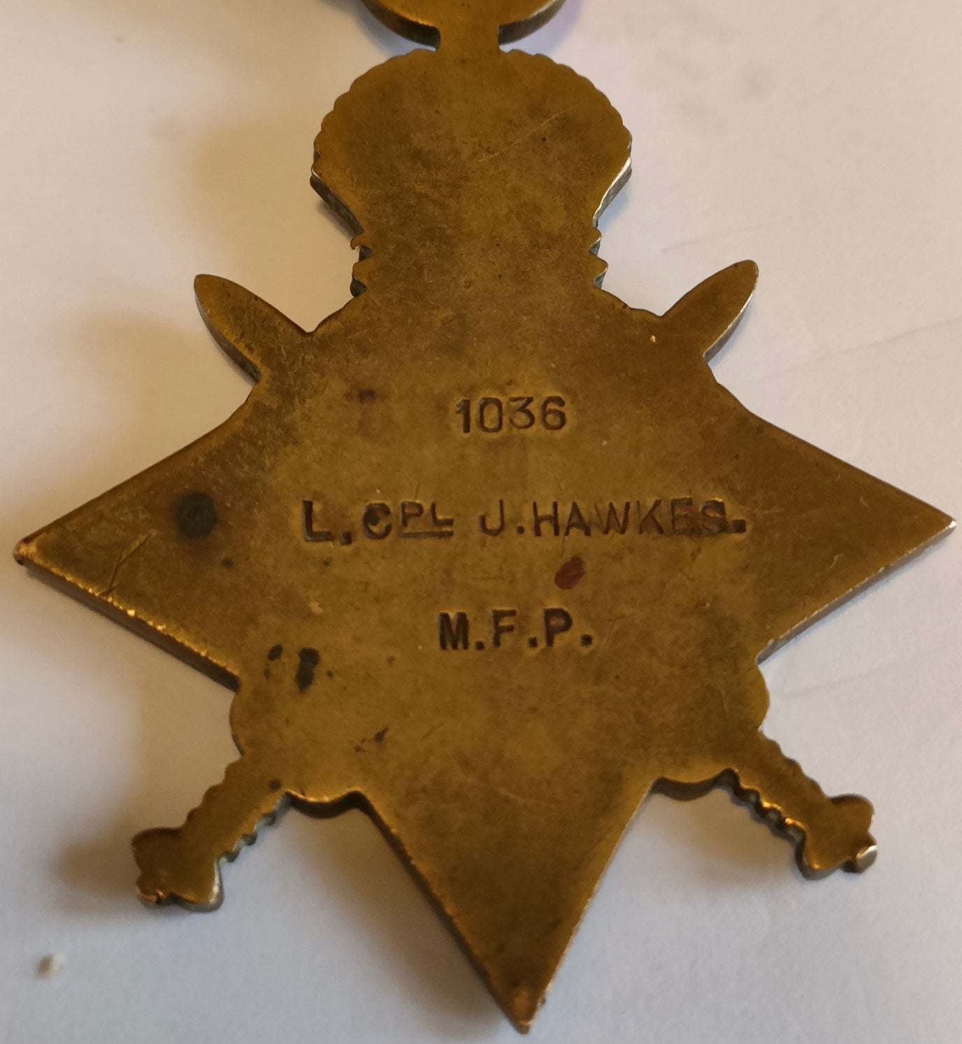 WW1-Medal pair/Mons Star Military Foot Police lance corporal Joseph Hawkes 1036